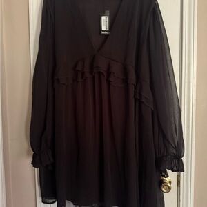 Boohoo Black Sheer Ruffle Dress